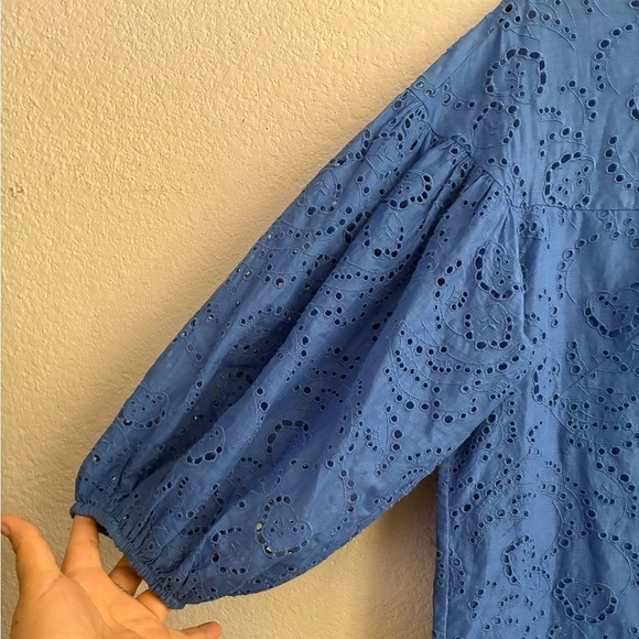 Kate Spade Floral Eyelet Puff Sleeve Dress in Blue 10 - Picture 7 of 16